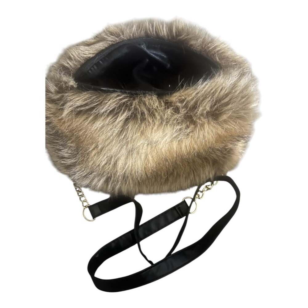 Vintage Faux Fur Crossbody Bag Brown Winter Fluffy Handbag